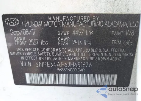 2018 Hyundai Sonata Sel z USA, uszkodzony, nr VIN 5NPE34AF6JH651676